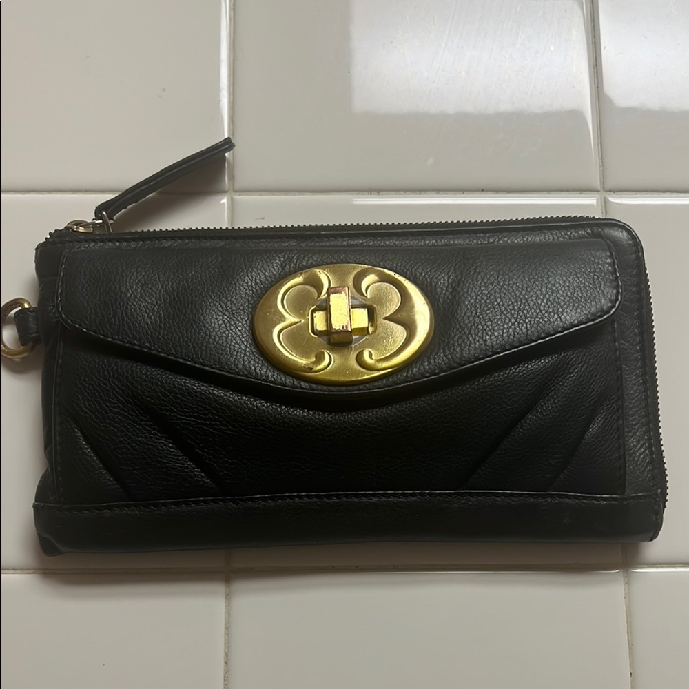 Emma Fox large zip/twist lock Wristlet/clutch pebble leather